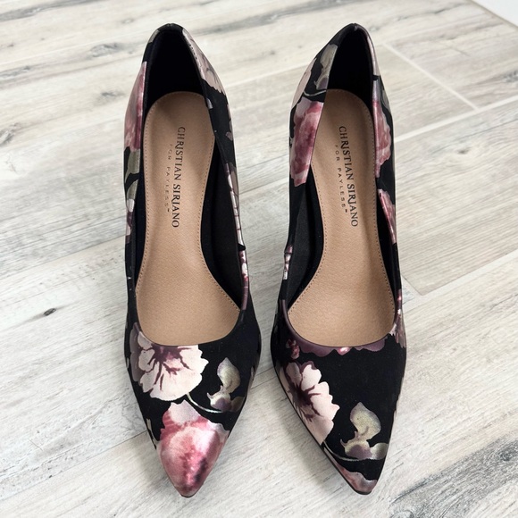 Christian Siriano Black Floral Heels - Picture 1 of 6